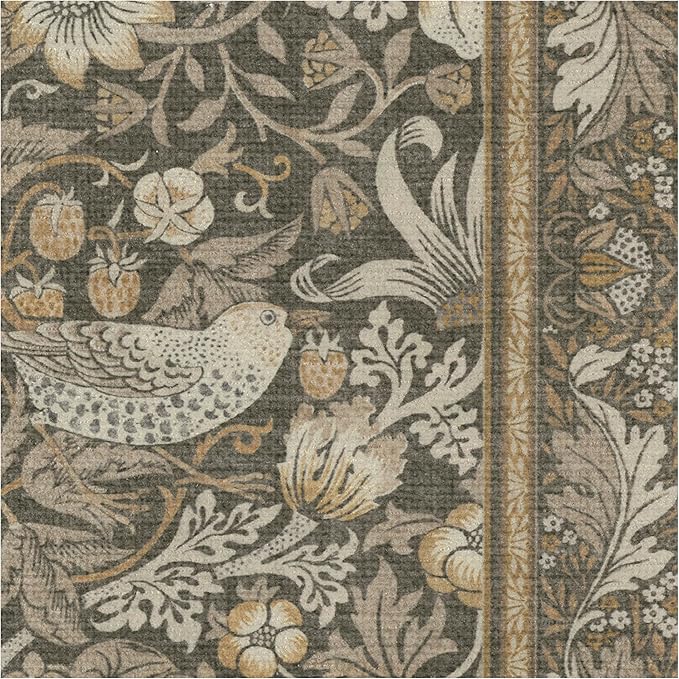 RUGGABLE x Morris & Co Machine Washable Area Rug – Strawberry Thief Stone Gold 6x9, Stain-Resistant, Non-Slip – Medium Rugs for Living Room, Bedroom, Hallway, Entryway & Office–with Cushioned Pad