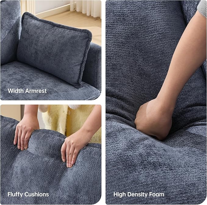 108" Modern L-Shaped Sectional Sofa with USB & Type-c Port Charger, Modular Cloud Couch, Deep Seating Chenille Fabric 4-Seater with Ottoman and Pillows for Living Room (Blue)