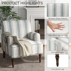 UIXE Stripe Accent Chair, Living Room Arm Chairs Modern Nailhead Trim Club Armchair with Wood Legs, Comfy Upholstered Sofa Lounge Seat Reading Seat Bedroom Side Seating for Home Office, Blue