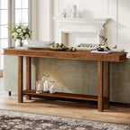 Tribesigns 70.9-Inch Extra Long Console Table, Solid Wood Sofa Table Behind Couch Narrow Long, 2-Tier Entryway Accent Table with Storage for Living Room, Hallway, Entrance, Foyer, Rustic Brown