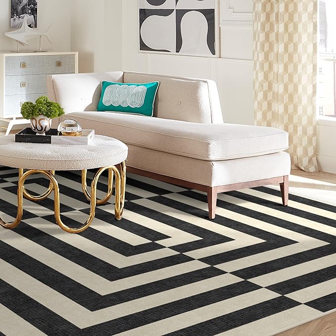 RUGGABLE x Jonathan Adler Machine Washable Modern Area Rug – Op Art Charcoal 9x12, Stain-Resistant, Non-Slip – Large Rugs for Living Room, Bedroom, Hallway, Entryway & Office–with Cushioned Pad