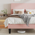 Allewie Full Size Upholstered Bed Frame with Vertical Channel Tufted Headboard, Soft Corduroy Fabric Platform Bed, Strong Wooden Slats Support, Easy Assembly, No Box Spring Needed, Light Pink