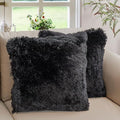 Cheer Collection Throw Pillows for Couch and Bed, Soft Shaggy Throw Pillows with Inserts Included, Cozy Long Hair Faux Fur Pillows - Set of 2-26" x 26" Black