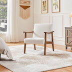 Yaheetech Fabric Accent Chair, Mid-Century Modern Armchair with Solid Wood Legs, Reading Leisure Chair with High Back for Living Room Bedroom Waiting Room, Set of 2, Ivory