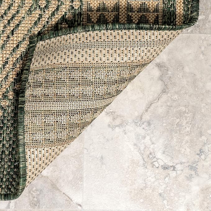 nuLOOM 6' 7" x 9' Outdoor Tribal Geometric Area Rug, Stain Resistant, Weather Resistant, High Traffic, Patio, Balcony, Outside, Ranya Green