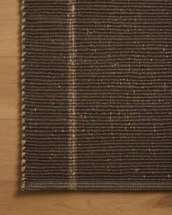 Loloi Leanne Ford Weatherstaff Collection WTS-01 Espresso/Natural 8'-6" x 11'-6" Area Rug Jute, Striped, Neutral, Living Room, Bedroom, Dining Room