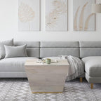 SIMPLIHOME Abba Square Coffee Table - 28 inch Wide Solid Mango Wood Modern Cocktail Table in White Wash, Contemporary Table for Living Room with Low Profile Block Design, Assembled