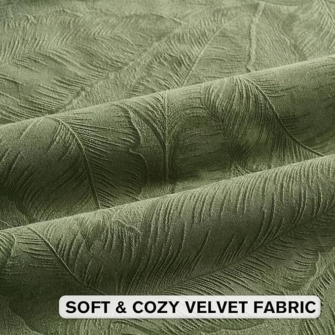 FUTEI Sage Green Velvet Throw Pillow Covers 22x22 Inch Set of 2,Soft Embossed Leaf-Relief Textured Cushion Cases,Natural Home Decor for Couch Living Room