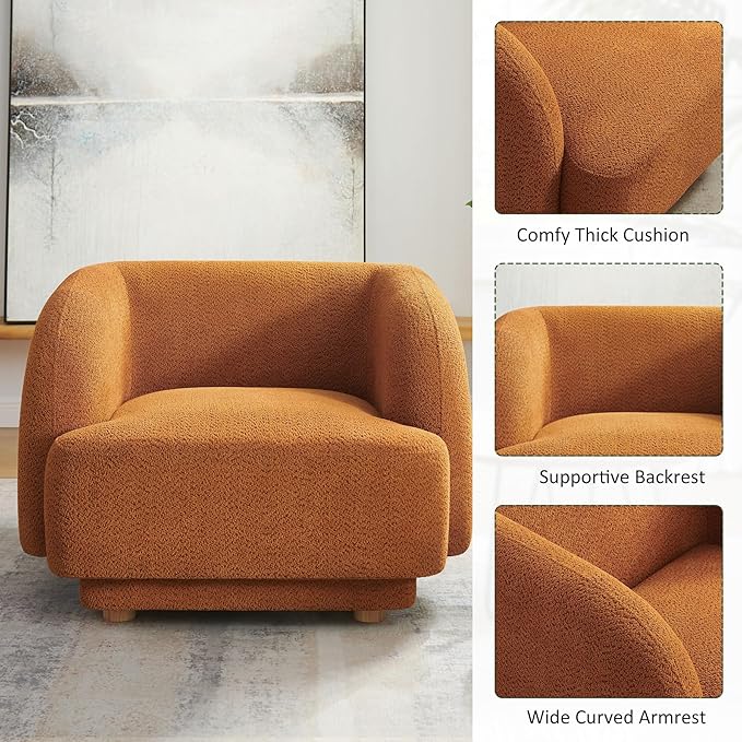 VANOMi Oversized Living Room Chair, Modern Comfy Accent Barrel Chairs, Single Sofa Chair with Wood Legs, Upholstered Armchair for Bedroom, Office, Waiting Room (Curry)