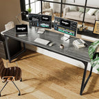 Huuger Computer Desk, 70 Inch Office Desk, Gaming Desk with Storage, Writing Desk Work Desk for Home Office, Study, Long Simple Desk, Large Legroom, Metal Frame, Grey