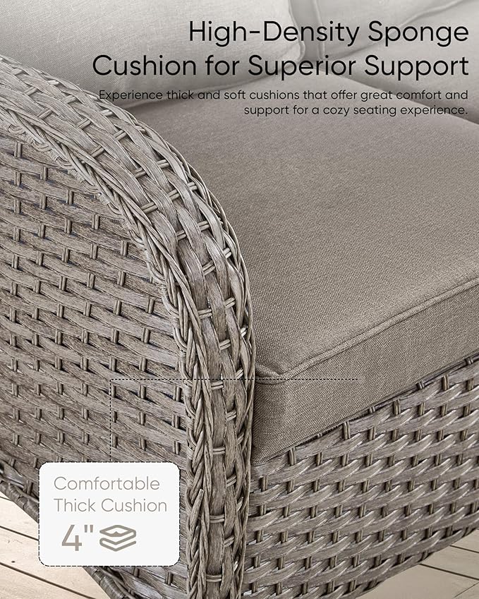 HUMMUH 2-Person Outdoor Glider Bench-All-Weather Wicker Patio Double Swing Rocking Chair Patio Loveseat for Deck Lawn Porch Balcony Poolside-Grey/Grey