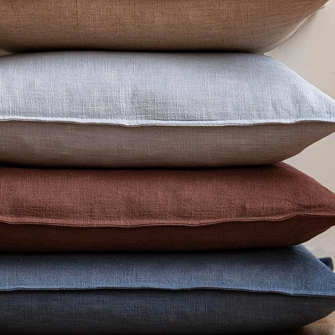 Foindtower Pack of 2, Decorative Linen Soild Throw Pillow Covers Soft Accent Euro Cushion Case Farmhouse Neutral Pillowcase for Chair Couch Sofa Bedroom Living Room Home Decor 18 x 18 Inch Dark Blue