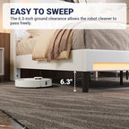 Allewie Upholstered King Size Platform Bed Frame with LED Light and Charging Station, Button Tufted High Headboard, Wingback Design, Noise Free, Easy Assembly, No Box Spring Needed, White