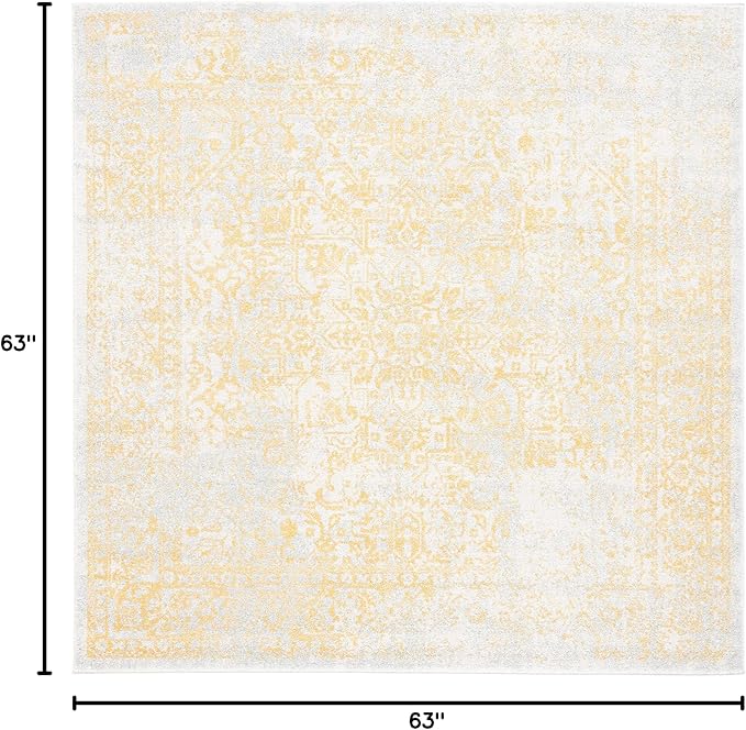 SAFAVIEH Evoke Collection Area Rug - 5'3" Square, Ivory & Gold, Distressed Design, Non-Shedding & Easy to Clean, Ideal for Living Room, Bedroom, Dining Space (EVK256B)