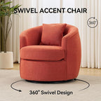 Swivel Accent Chair, Modern Upholstered Boucle Barrel Arm Chairs with Pillow for Living Room, 360 Degree Round Swivel Sherpa Armchair with Round Base for Bedroom Club (1, Orange)