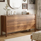 Dresser for Bedroom with 9 Drawers,63" Wide Walnut Dresser with 4 Solid Wood Legs, Wooden TV Stand,Closet Clothes Organizer for Bedroom, Hallway