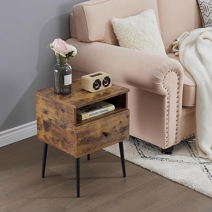 VECELO Modern Nightstands Set of 2,Square End Side Table with Drawer and Storage Space for Bedroom and Living Room