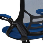 Flash Furniture Porter High-Back Swivel Office Chair with Adjustable Lumbar Support and Seat Height, Ergonomic Mesh Desk Chair with Flip-Up Armrests, Blue/Black