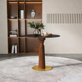 Sintered Stone Office Table - 33.5" Round Table for Small Offices (Light Brown Leg and Black Top, 1 Table Only)