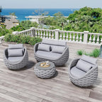 Woven Rope Patio Sofa Furniture Set of 4: Aluminum All Weather Outdoor Conversation Set, Couch Armchair and Loveseat Set with Table Cushions for Deck Porch Poolside Garden Backyard Hotel - Gray