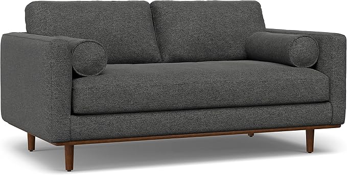 SIMPLIHOME Morrison Mid-Century Modern 72 inch Wide Sofa with Ottoman Set in Charcoal Grey Tightly Woven Performance Fabric for the Living Room and Family Room