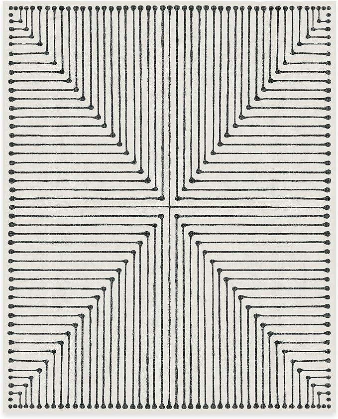 RUGGABLE x Jonathan Adler Machine Washable Modern Area Rug – Inkdrop Black & Ivory 8x10, Stain-Resistant, Non-Slip – Large Rugs for Living Room, Bedroom, Hallway, Entryway & Office–with Standard Pad