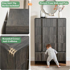 AMERLIFE Fluted 5 Drawer Dresser, 48" Tall Modern Chest of Drawers with Pine Handles, Rounded Corners & Anti-Tip Design, Wood Drawer Organizer for Bedroom, Living Room, Hallway, Black