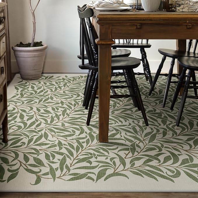 RUGGABLE x Morris & Co Machine Washable Area Rug – Pure Willow Boughs Green 9x12, Stain-Resistant, Non-Slip – Large Rugs for Living Room, Bedroom, Hallway, Entryway & Office–with Cushioned Pad