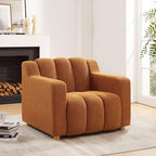 VANOMi Oversized Accent Chair, Modern Living Room Chairs, Comfy Boucle Fabric Upholstered Armchair for Bedroom, Office, Waiting Room (Curry)