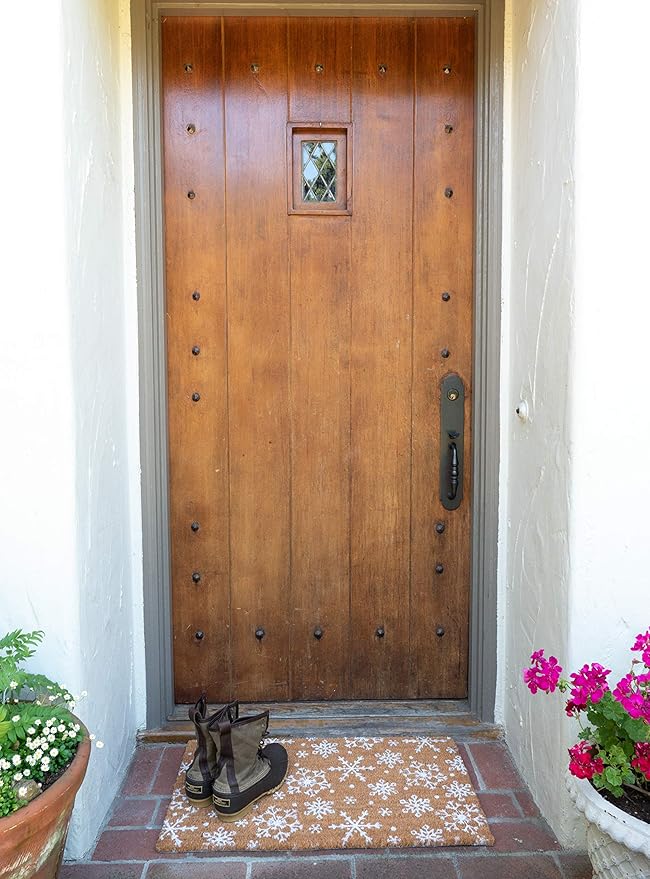 KAF Home New Coir Doormat with Heavy-Duty, Weather Resistant, Non-Slip PVC Backing | 17 by 30 Inches, 0.6 Inch Pile Height | Perfect for Indoor and Outdoor Use (Snowflake)