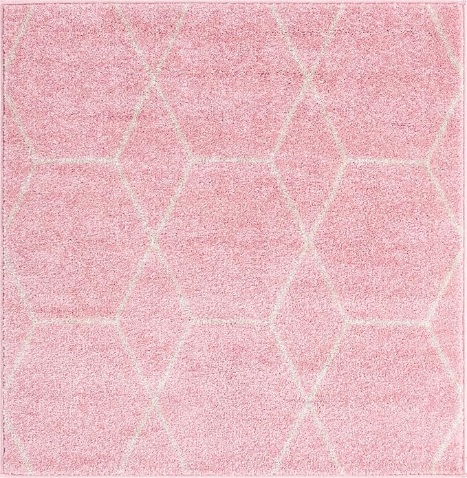 Unique Loom Trellis Frieze Collection Area Rug - Geometric (3' Square, Light Pink/ Ivory)