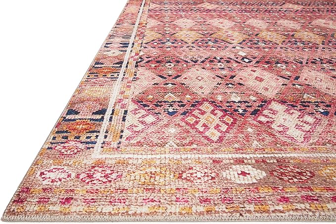 Loloi Layla Collection LAY-15 Magenta/Multi 2'-6" x 12'-0" .13" Thick Runner Rug, Soft, Durable, Vintage Inspired, Distressed, Low Pile, Non-Shedding, Easy Clean, Printed, Living Room Rug