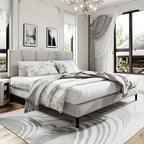 King Size Platform Bed Frame with Upholstered Headboard, Wooden Slats Support, Noise Free, No Box Spring Needed, Easy Assembly, Light Grey, Linen