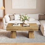 LITTLE TREE Farmhouse Coffee Table, 47 Inches Wooden Rectangular Accent Center Tables with Thick Base, Modern Low Cocktail Tea Furniture for Living Room (Rustic Brown)