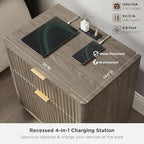 T4TREAM 23'' Fluted Nightstand Set of 2 with Charging Station, Large 2 Drawer Side Table, Modern End Table with Storage, Mid Century Bedside Table for Bedroom, Living Room, Curved Profile, Grey Alder