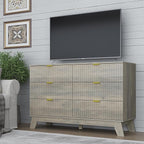 Fluted 6 Drawer Dresser, 47.2" Wide Modern Boho Chest of Drawers, Wooden Storage Dresser TV Stand for Bedroom, Living Room, Closet, Hallway, Curved Profile Design