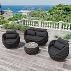 4 Pieces Outdoor Patio Furniture Set, All Weather Textilene Patio Conversation Set Patio Sofa and Loveseat Set with Table Cushions for Bistro Poolside Garden Backyard Hotel - Dark Gray