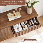 Fluted 6 Drawer Dresser, 53" Wide Modern Storage Chest of Drawers, Wood Drawer Organizer for Bedroom, Living Room, Hallway