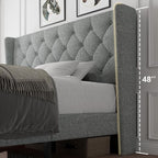 iPormis Full Size Platform Bed Frame with Button Tufted Headboard, Upholstered Bed Frame with Solid Wooden Slats, 8" Underbed Space, No Box Spring Needed, Noise Free, Easy Assembly, Light Gray