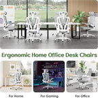 Office Chair Ergonomic Desk Chair - Mesh High Back Office Chair with Headrest Wheels Lumbar Support Home Desk Office Chairs Flip up Armrest Executive Rolling Swivel Task Computer Chair White
