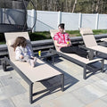 PURPLE LEAF Patio Lounge Chair Set of 3 Outdoor Chaise Lounger Aluminum Frame with Side Table and Wheels for Pool Outside Sunbathing Tanning Recliner Including Pillows Beige