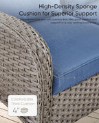 HUMMUH Wicker Patio Furniture Set-All Weather Rattan Patio Sofa Set with Swivel Rocker Chairs Outdoor Conversation Set for Deck Lawn Porch Balcony Poolside-Grey/Blue