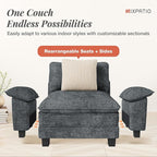 123-Inch L Shaped Sectional Sofa with Cloud Cushions, Deep Seat Modular Couch Set w/ 4 Seats & 1 Ottomans, Removable Arms, Plush Chenille Upholstery for Living Room, Apartment - Cyan