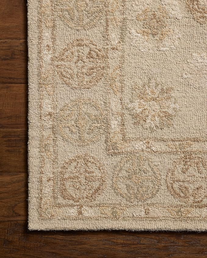 Loloi Chris Loves Julia Dorothea Collection DRT-03 Dove/Natural 5'-0" x 7'-6" Area Rug Wool Neutral Floral Living Room Bedroom Carpet