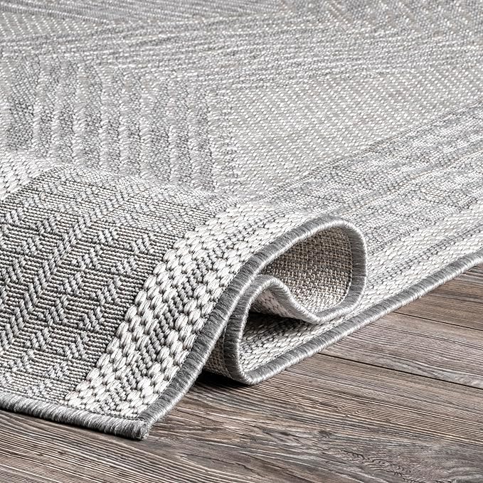 nuLOOM 7' Square Outdoor Tribal Geometric Area Rug, Stain Resistant, Weather Resistant, High Traffic, Patio, Balcony, Outside, Ranya Light Grey