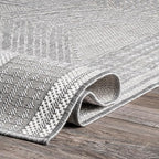nuLOOM 2' x 10' Outdoor Tribal Geometric Area Rug, Stain Resistant, Weather Resistant, High Traffic, Patio, Balcony, Outside, Ranya Light Grey