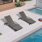 PURPLE LEAF Patio Chaise Lounge Chair Set of 2 Wicker Tanning Outdoor Pool Adjustable Recliner Chair for Outside Beach Poolside Sunbathing Lounger Light Gray