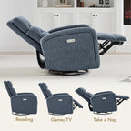 Watson & Whitely Swivel Power Recliner Glider Rocker, Small Recliner with Charging Port for Living Room, Fabric in Blue