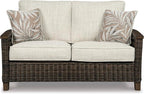 Signature Design by Ashley Paradise Trail Outdoor Loveseat with All Weather Cushions, Nuvella Weather Resistant Fabric, Medium Brown