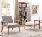 Mid Century Modern Accent Chair Set of 2, Linen Upholstered Living Room Accent Armchair with Wood Frame, Farmhouse Chair for Living Room Bedroom, Gray